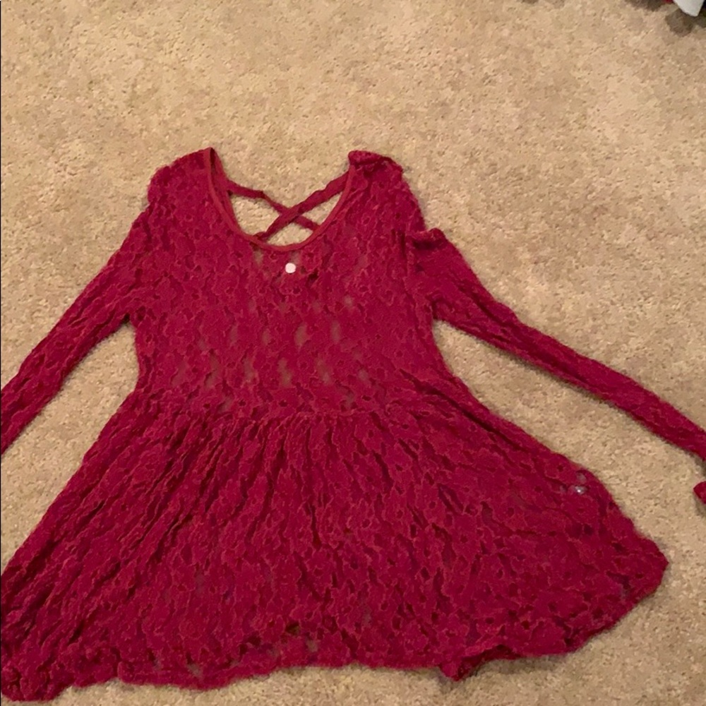 Buckle lace long sleeve baby doll shirt